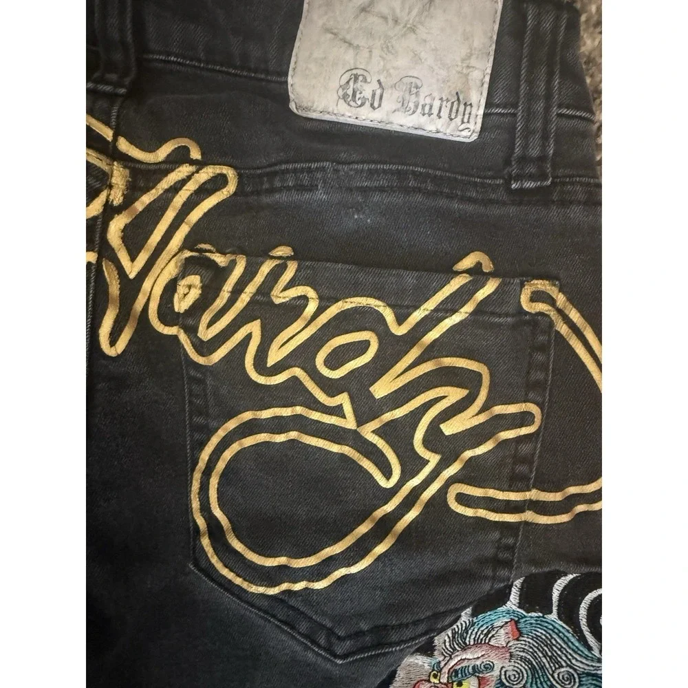 Ed Hardy Size 28 Black Japan Lion Slim Straight Denim Jeans